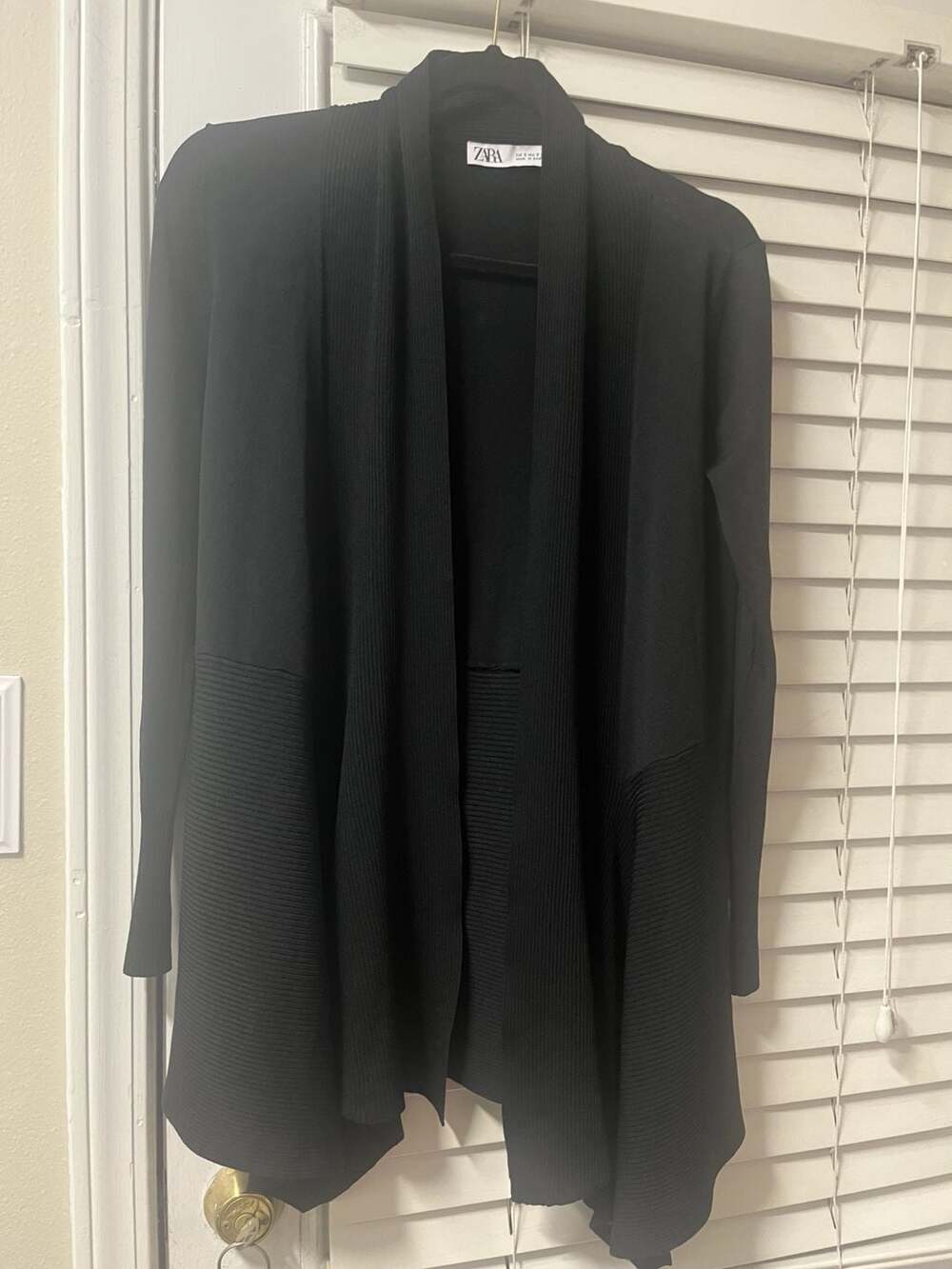 Zara Open Front Cardigan Size S Black Ribbed Draped